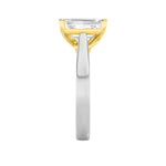 1CTW Emerald Shaped Lab Grown Diamond (F/VS) Two Tone Twisted Basket Cathedral Shank Solitaire Ring in 14K Gold