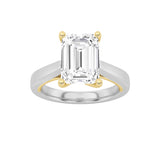 2CTW Emerald Shaped Lab Grown Diamond (F/VS) Two Tone Twisted Basket Cathedral Shank Solitaire Ring in 14K Gold