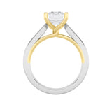2CTW Emerald Shaped Lab Grown Diamond (F/VS) Two Tone Twisted Basket Cathedral Shank Solitaire Ring in 14K Gold