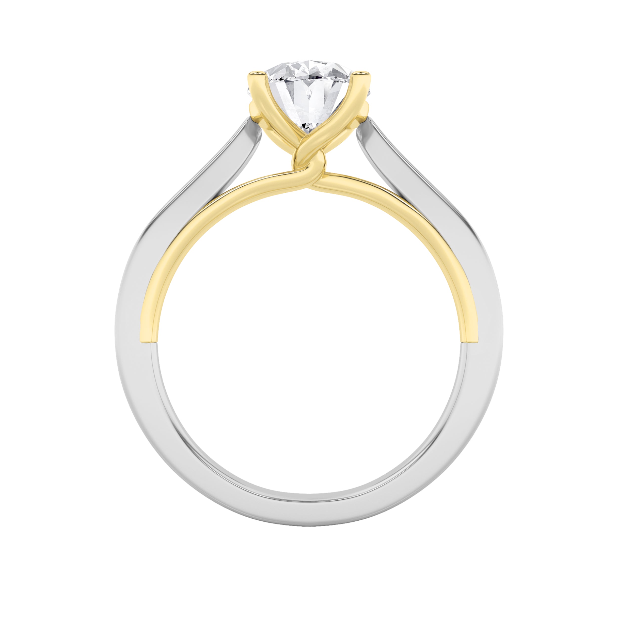 1CTW Oval Shaped Lab Grown Diamond (F/VS) Two Tone Twisted Basket Cathedral Shank Solitaire Ring in 14K Gold