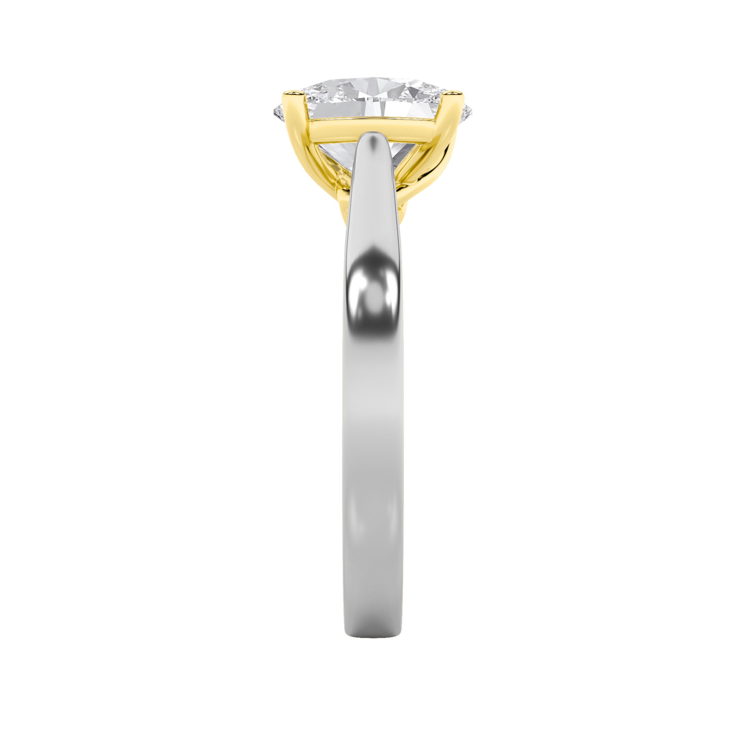 1CTW Oval Shaped Lab Grown Diamond (F/VS) Two Tone Twisted Basket Cathedral Shank Solitaire Ring in 14K Gold
