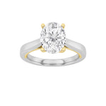 2CTW Oval Shaped Lab Grown Diamond (F/VS) Two Tone Twisted Basket Cathedral Shank Solitaire Ring in 14K Gold