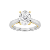 2CTW Oval Shaped Lab Grown Diamond (F/VS) Two Tone Twisted Basket Cathedral Shank Solitaire Ring in 14K Gold