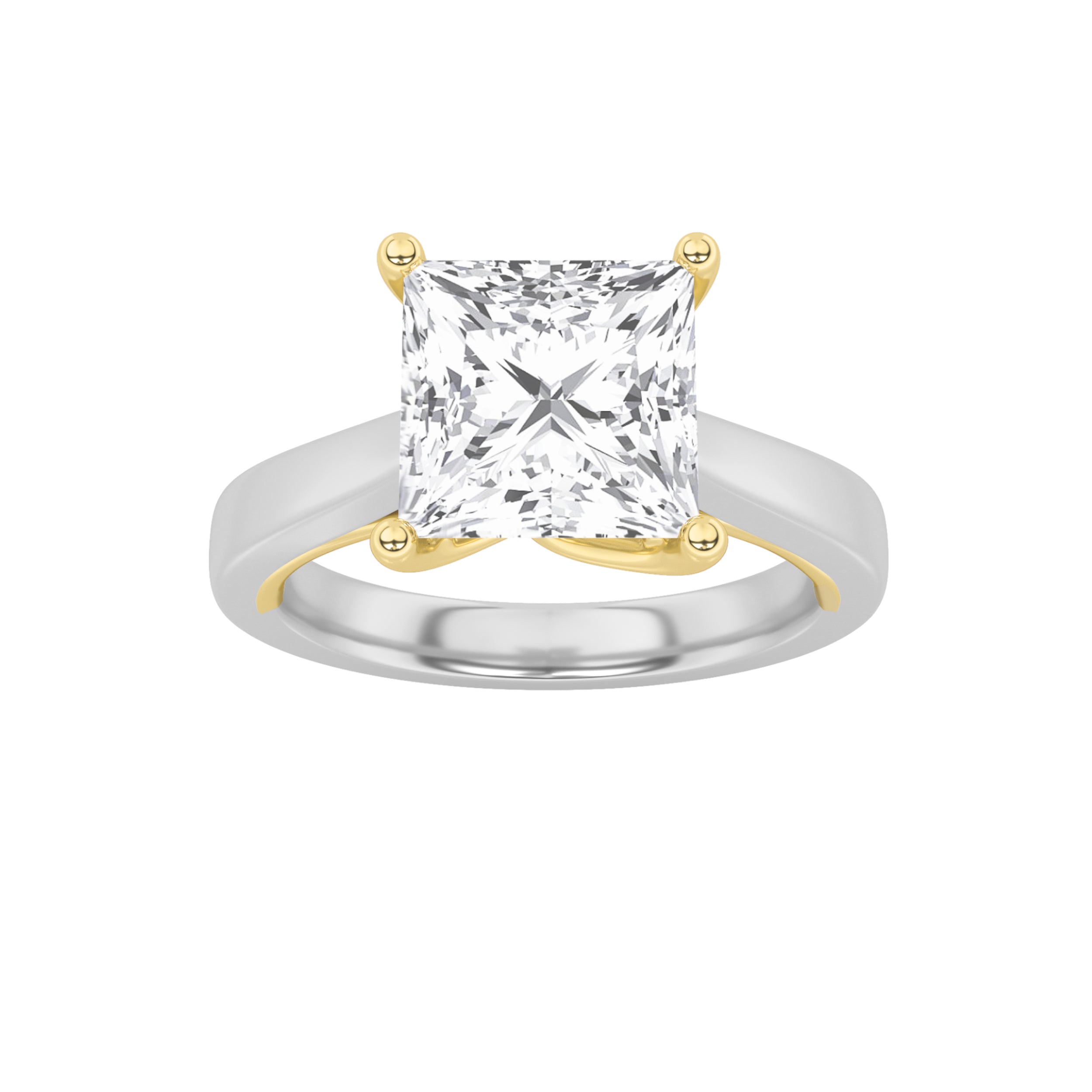 1CTW Princess Shaped Lab Grown Diamond (F/VS) Two Tone Twisted Basket Cathedral Shank Solitaire Ring in 14K Gold