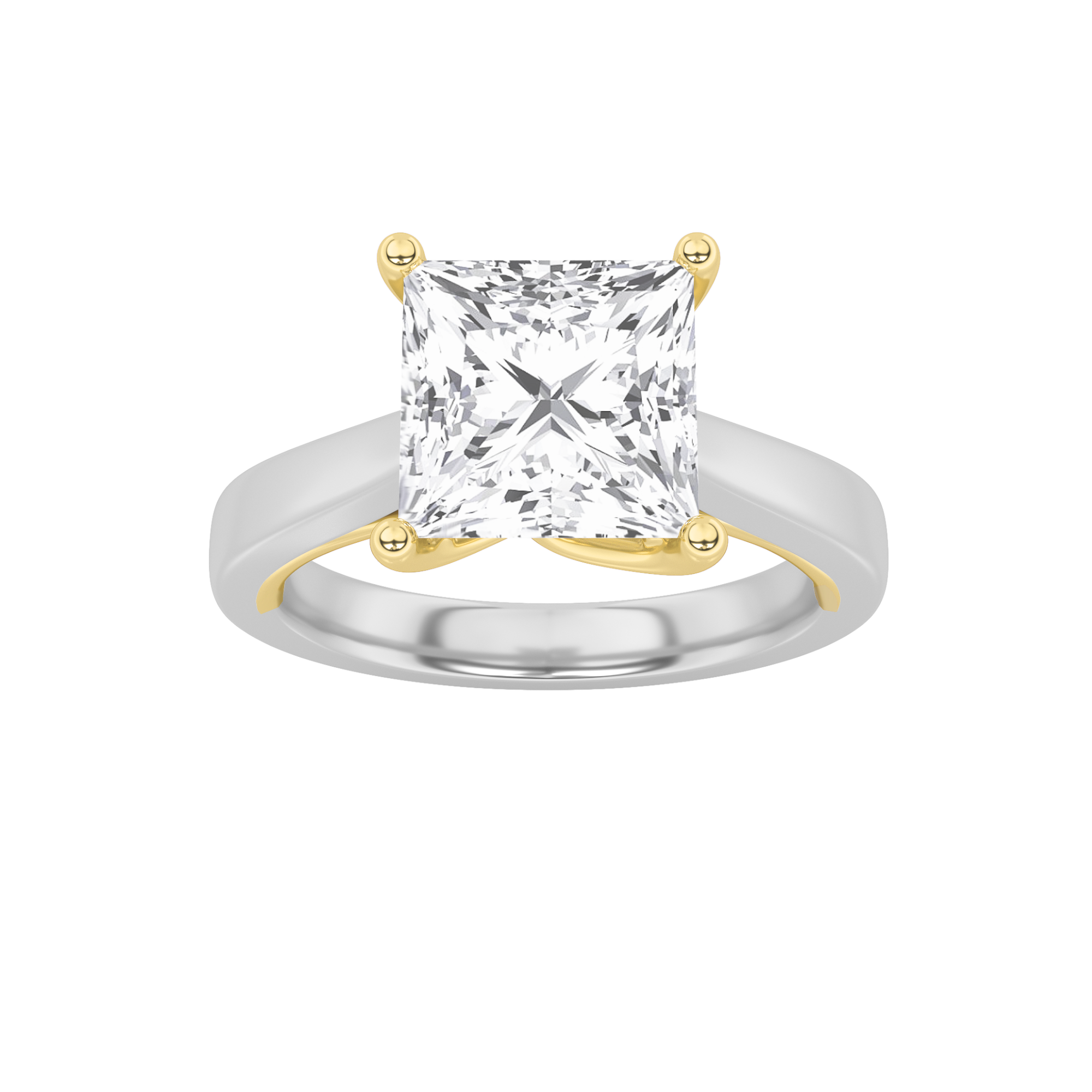 3CTW Princess Shaped Lab Grown Diamond (F/VS) Two Tone Twisted Basket Cathedral Shank Solitaire Ring in 14K Gold