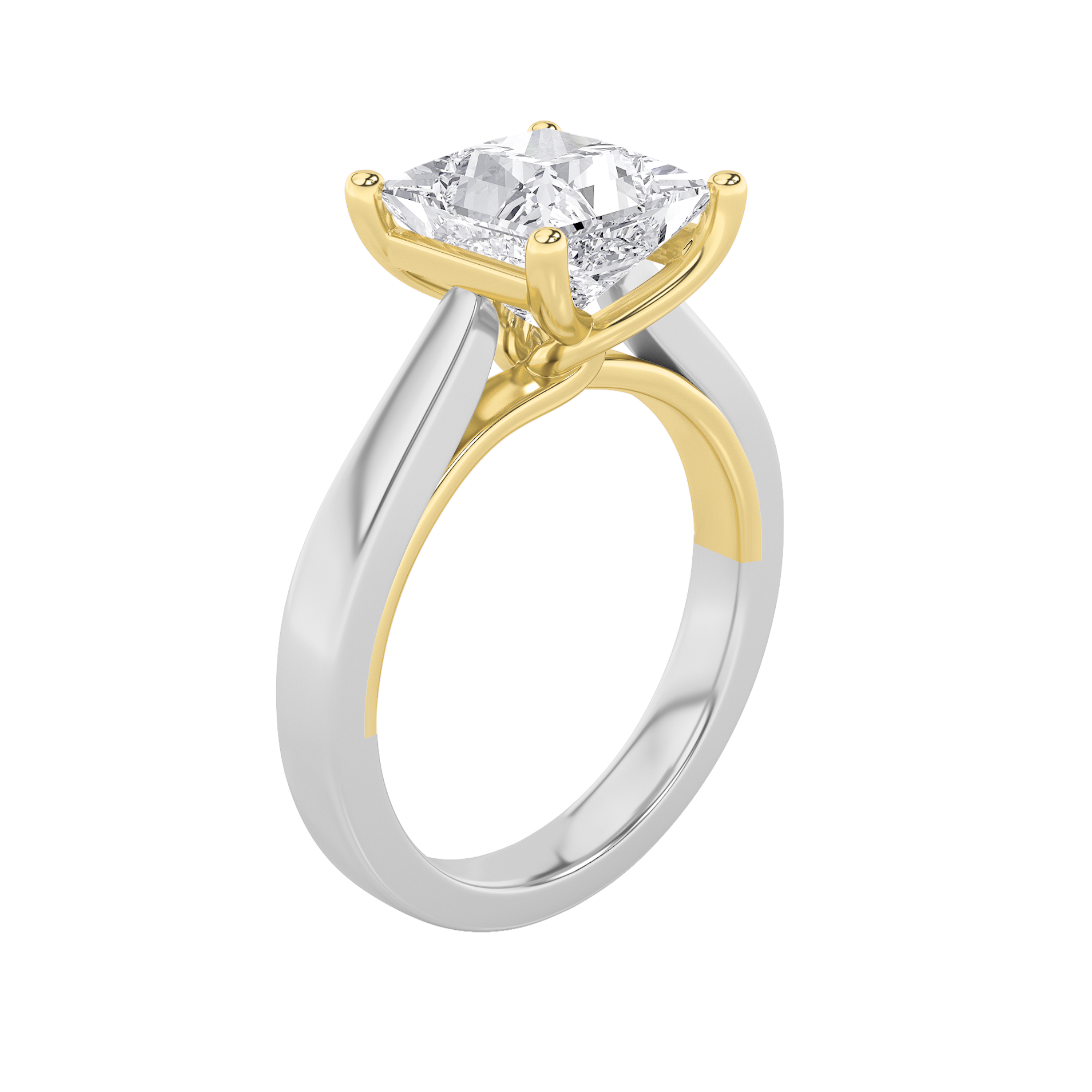 3CTW Princess Shaped Lab Grown Diamond (F/VS) Two Tone Twisted Basket Cathedral Shank Solitaire Ring in 14K Gold
