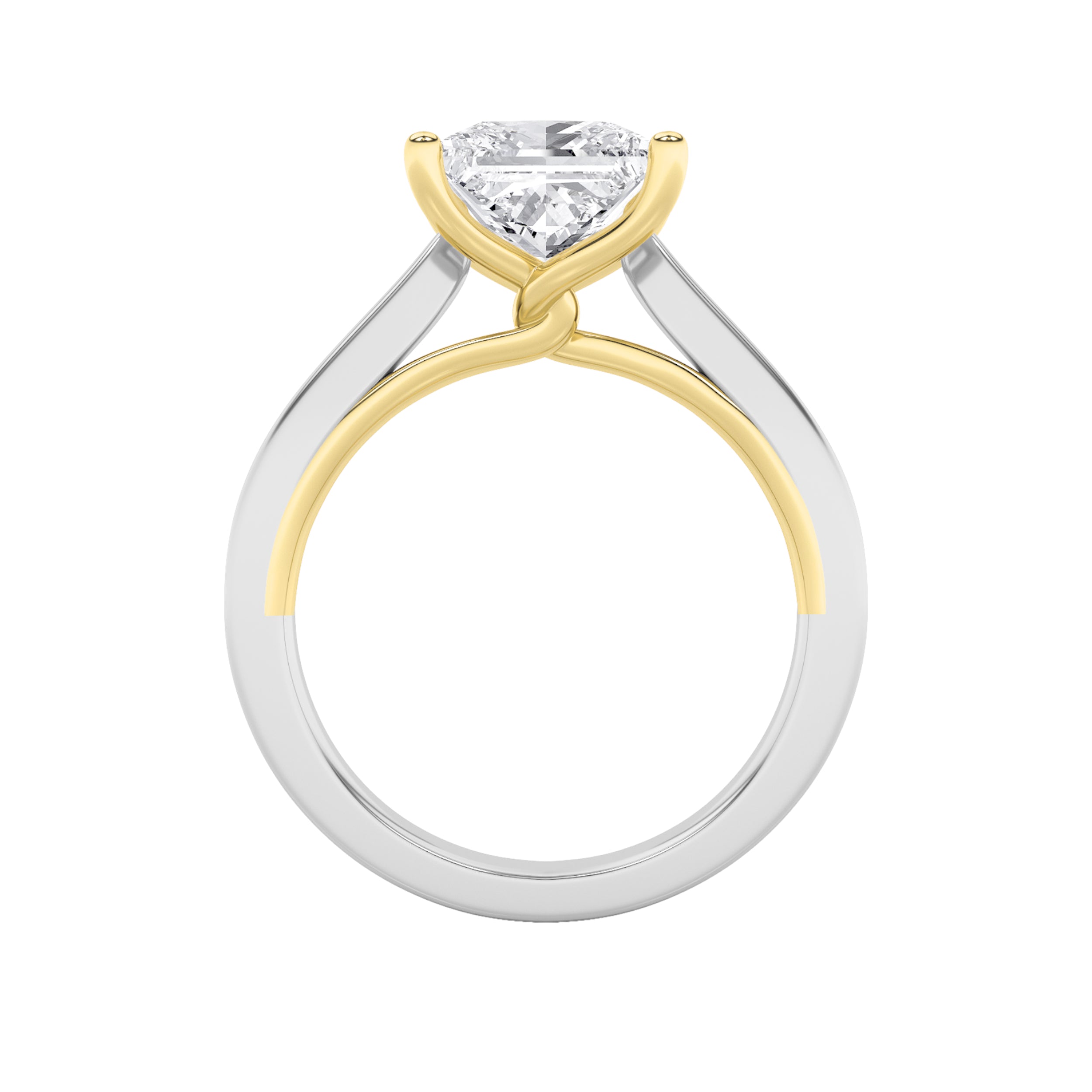 3CTW Princess Shaped Lab Grown Diamond (F/VS) Two Tone Twisted Basket Cathedral Shank Solitaire Ring in 14K Gold