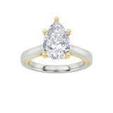 1CTW Pear Shaped Lab Grown Diamond (F/VS) Two Tone Twisted Basket Cathedral Shank Solitaire Ring in 14K Gold