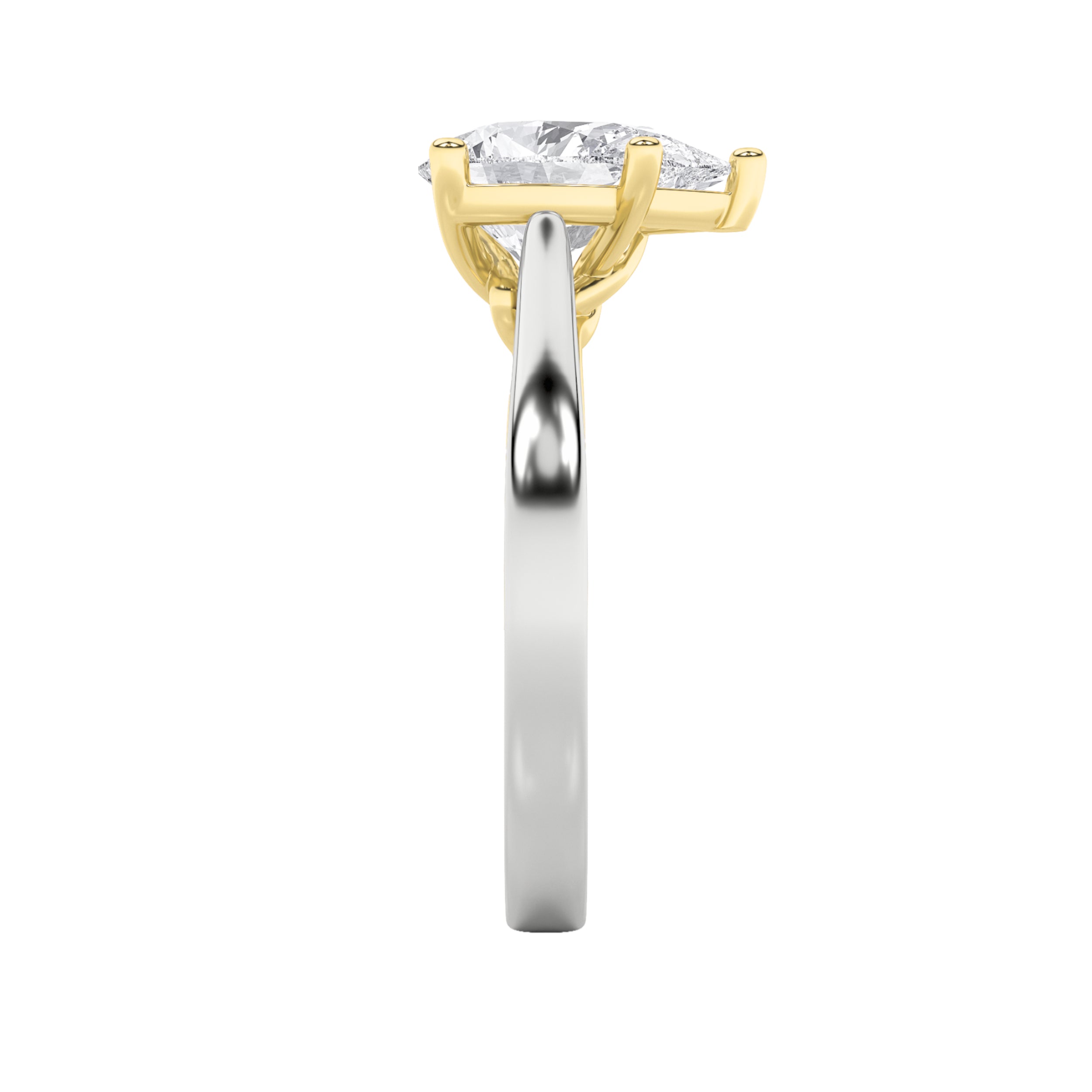 1CTW Pear Shaped Lab Grown Diamond (F/VS) Two Tone Twisted Basket Cathedral Shank Solitaire Ring in 14K Gold