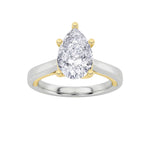 2CTW Pear Shaped Lab Grown Diamond (F/VS) Two Tone Twisted Basket Cathedral Shank Solitaire Ring in 14K Gold
