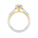 2CTW Pear Shaped Lab Grown Diamond (F/VS) Two Tone Twisted Basket Cathedral Shank Solitaire Ring in 14K Gold