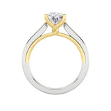 2CTW Pear Shaped Lab Grown Diamond (F/VS) Two Tone Twisted Basket Cathedral Shank Solitaire Ring in 14K Gold