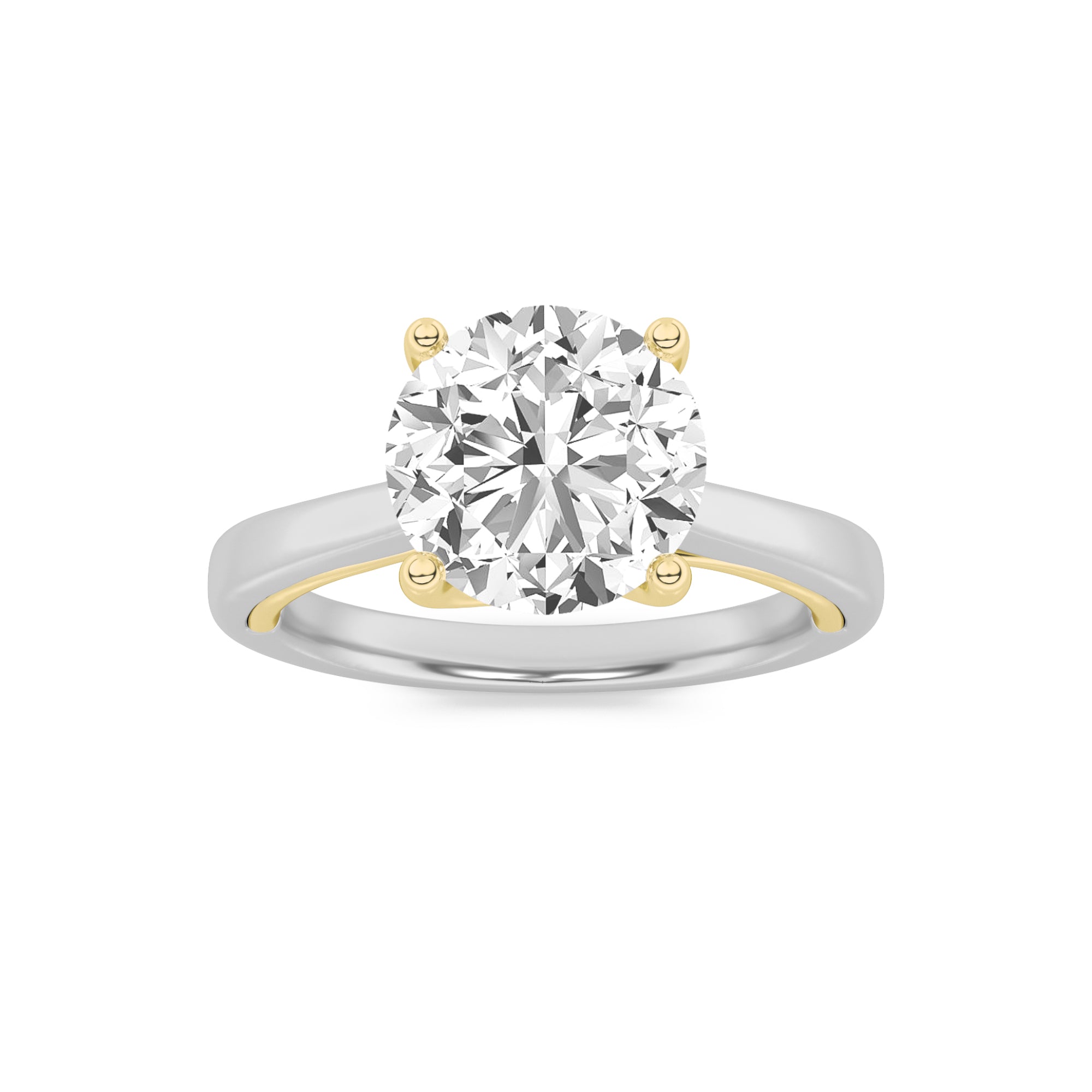 2CTW Round Shaped Lab Grown Diamond (G/VS) Two Tone Twisted Basket Cathedral Shank Solitaire Ring in 14K Gold