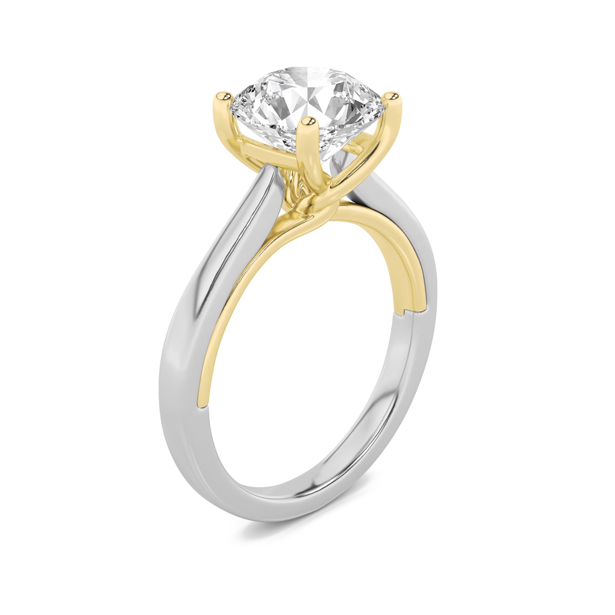2CTW Round Shaped Lab Grown Diamond (G/VS) Two Tone Twisted Basket Cathedral Shank Solitaire Ring in 14K Gold