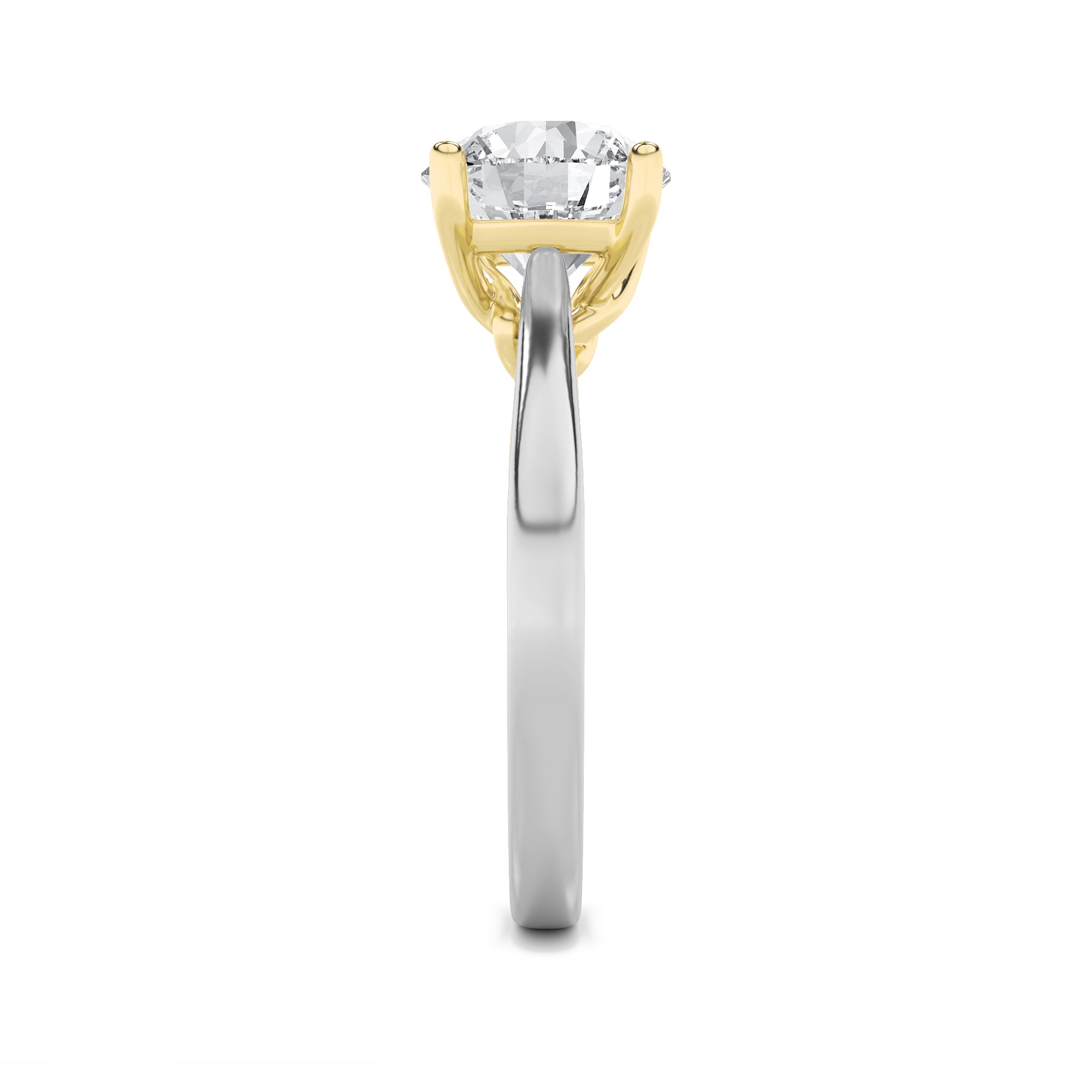2CTW Round Shaped Lab Grown Diamond (G/VS) Two Tone Twisted Basket Cathedral Shank Solitaire Ring in 14K Gold