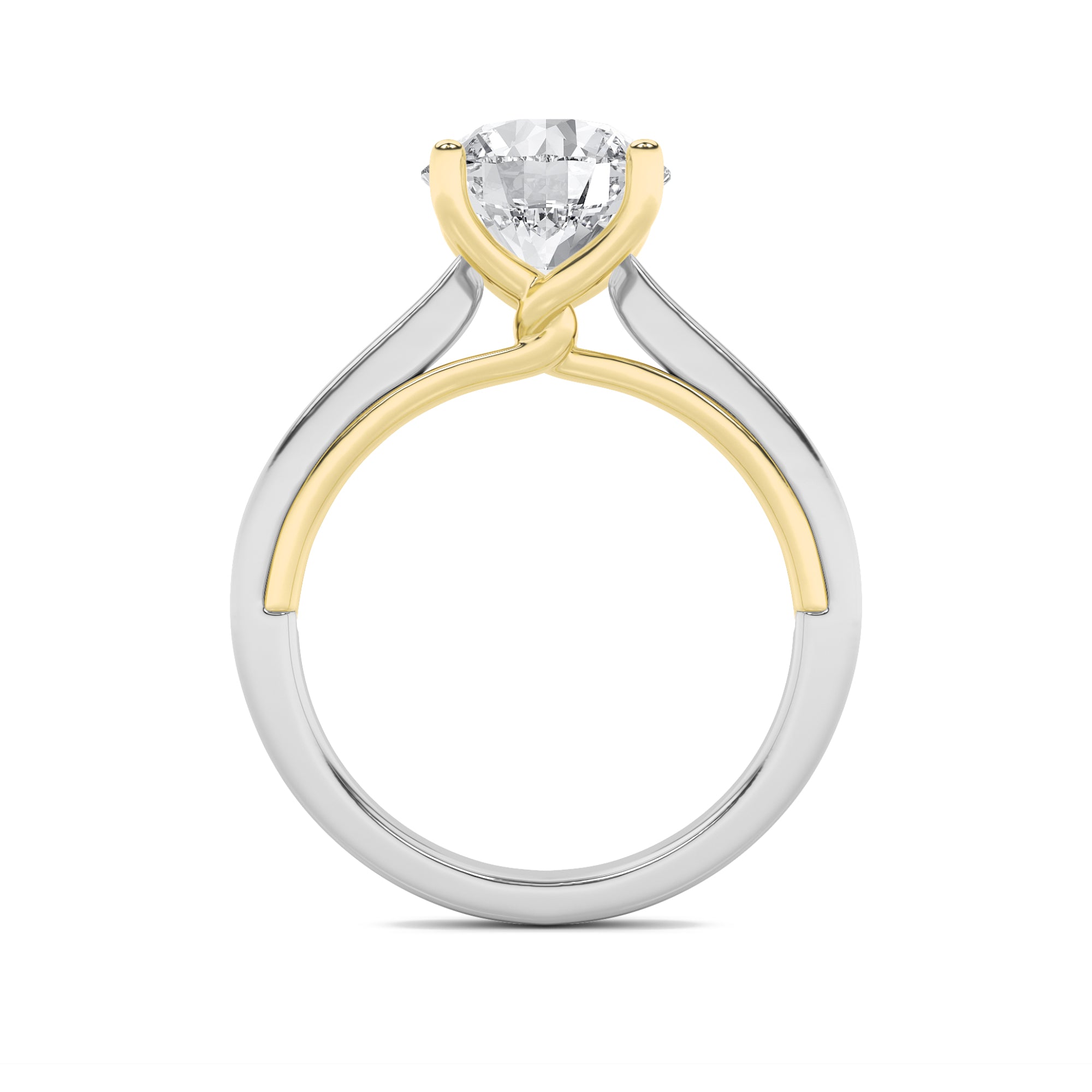 3CTW Round Shaped Lab Grown Diamond (F/VS) Two Tone Twisted Basket Cathedral Shank Solitaire Ring in 14K Gold
