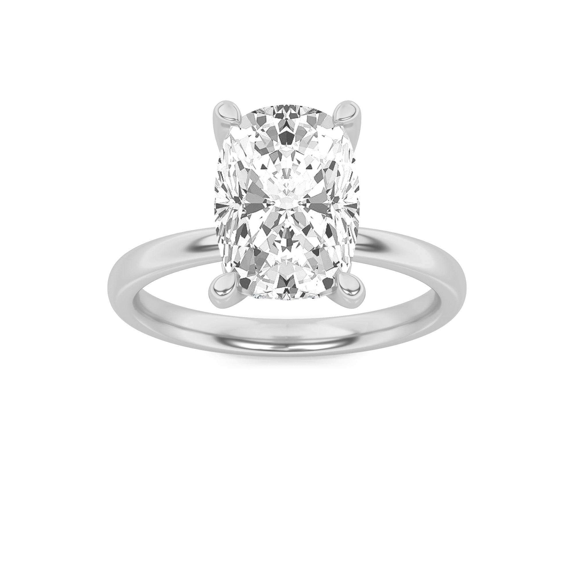 2.5CTW Elongated Cushion Shaped Lab Grown Diamond (G/VS) Hidden Halo Petite Shank Ring in 14K Gold