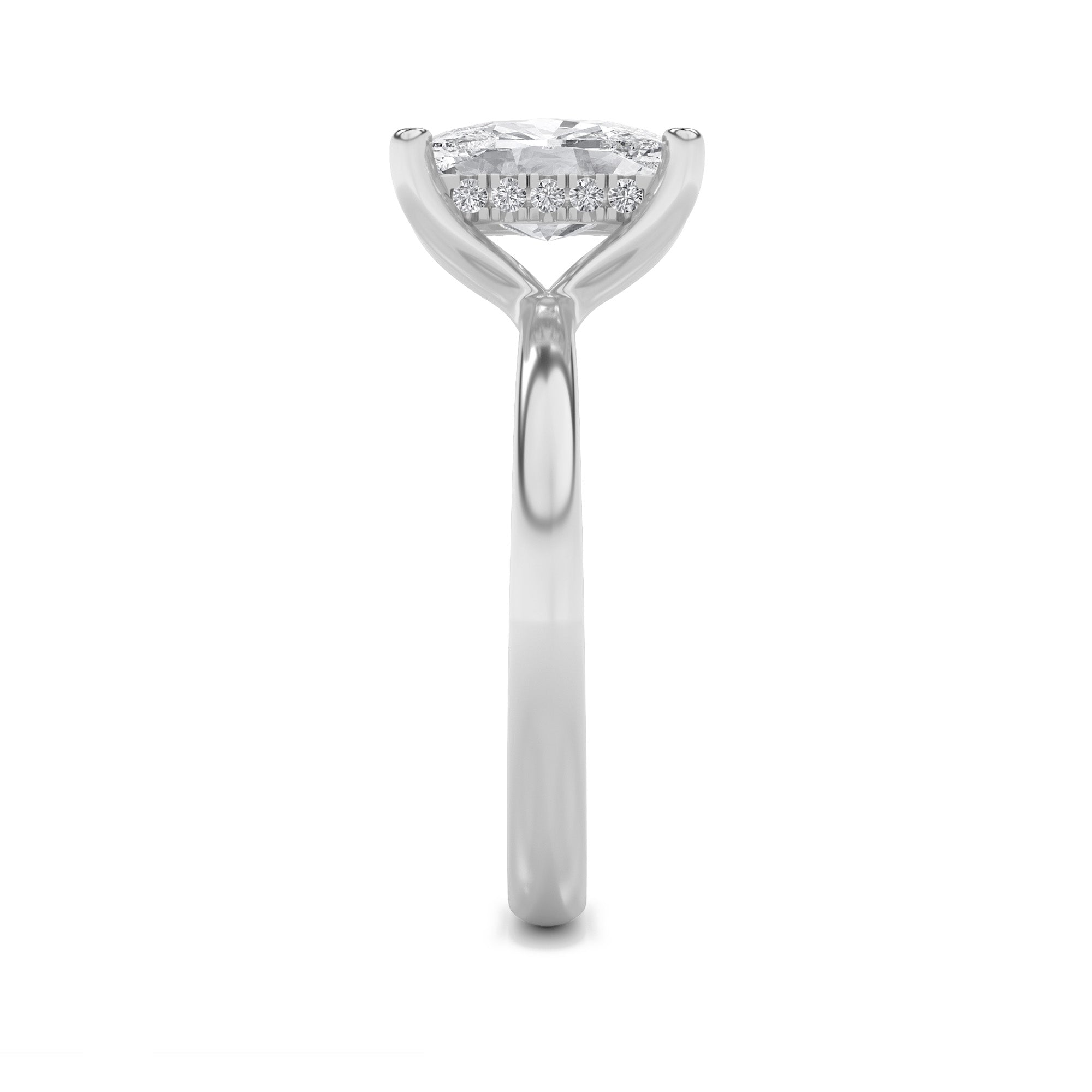 2.5CTW Elongated Cushion Shaped Lab Grown Diamond (G/VS) Hidden Halo Petite Shank Ring in 14K Gold