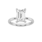 2CTW Emerald Shaped Lab Grown Diamond (F/VS) Hidden Halo Petite Shank Ring in 14K Gold