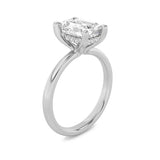 2CTW Emerald Shaped Lab Grown Diamond (F/VS) Hidden Halo Petite Shank Ring in 14K Gold
