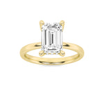2CTW Emerald Shaped Lab Grown Diamond (F/VS) Hidden Halo Petite Shank Ring in 14K Gold
