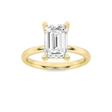 2CTW Emerald Shaped Lab Grown Diamond (F/VS) Hidden Halo Petite Shank Ring in 14K Gold