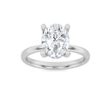 2CTW Oval Shaped Lab Grown Diamond (F/VS) Hidden Halo Petite Shank Ring in 14K Gold