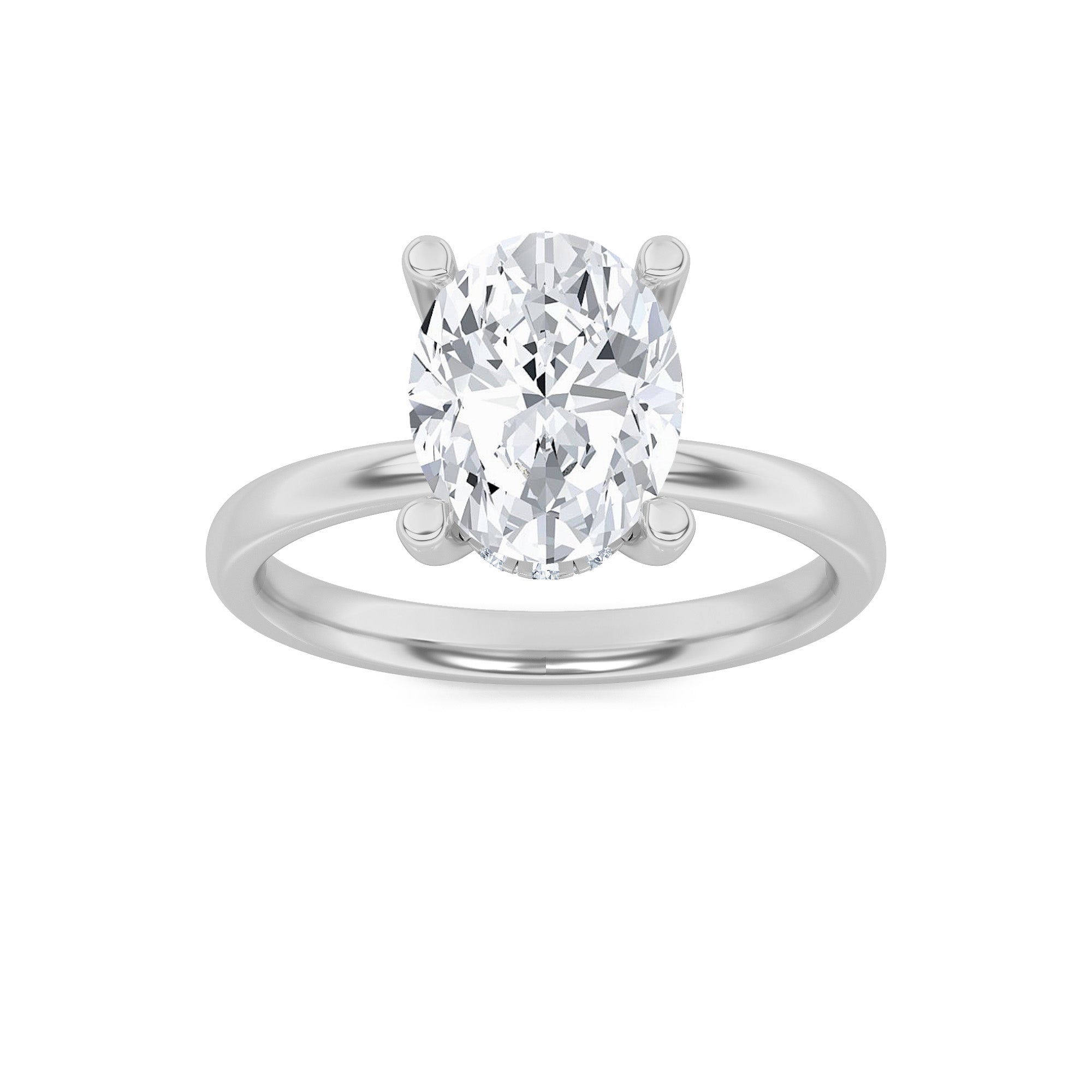 2CTW Oval Shaped Lab Grown Diamond (F/VS) Hidden Halo Petite Shank Ring in 14K Gold