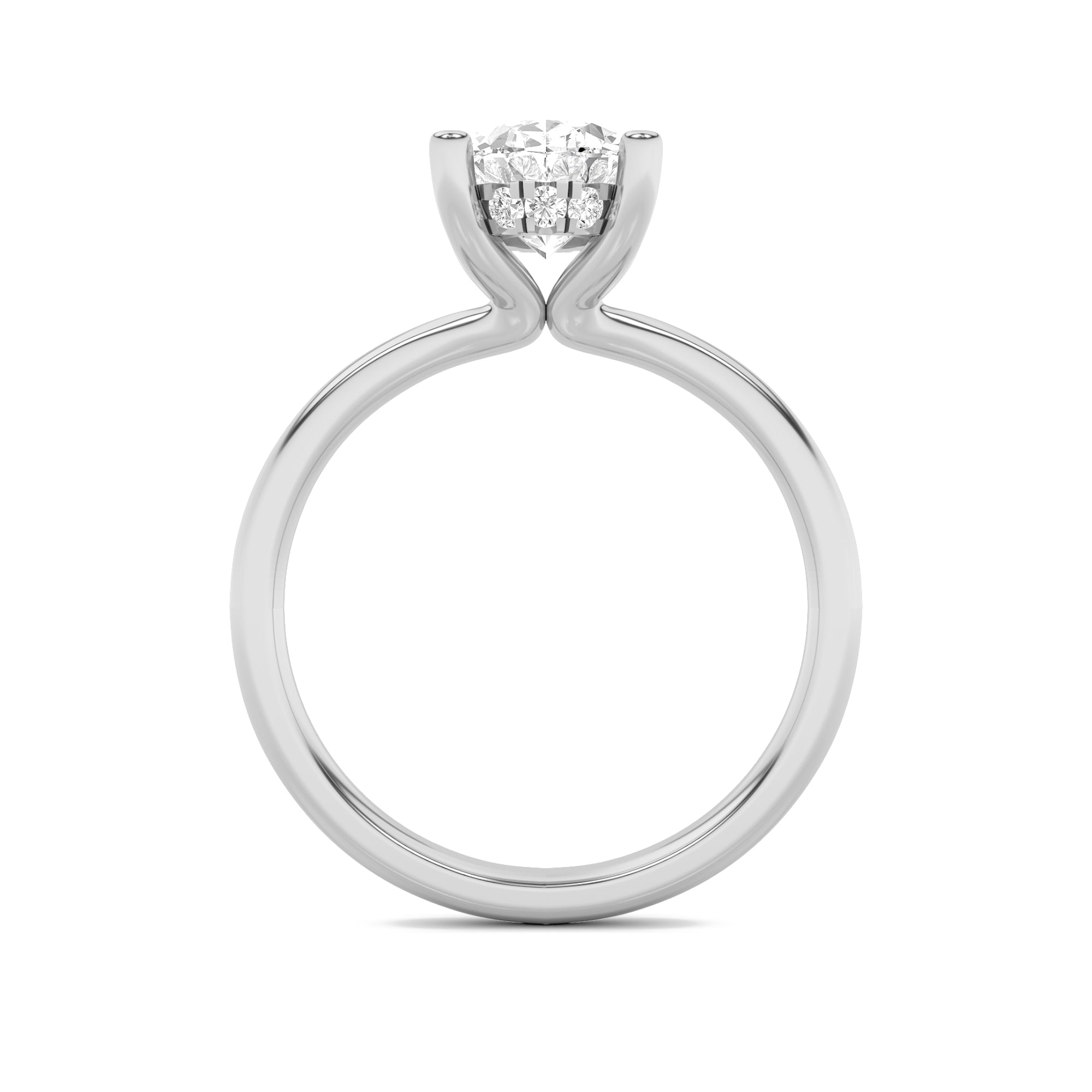 2CTW Oval Shaped Lab Grown Diamond (F/VS) Hidden Halo Petite Shank Ring in 14K Gold
