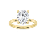 2CTW Oval Shaped Lab Grown Diamond (F/VS) Hidden Halo Petite Shank Ring in 14K Gold
