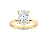 2CTW Oval Shaped Lab Grown Diamond (F/VS) Hidden Halo Petite Shank Ring in 14K Gold
