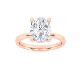 2CTW Oval Shaped Lab Grown Diamond (F/VS) Hidden Halo Petite Shank Ring in 14K Gold