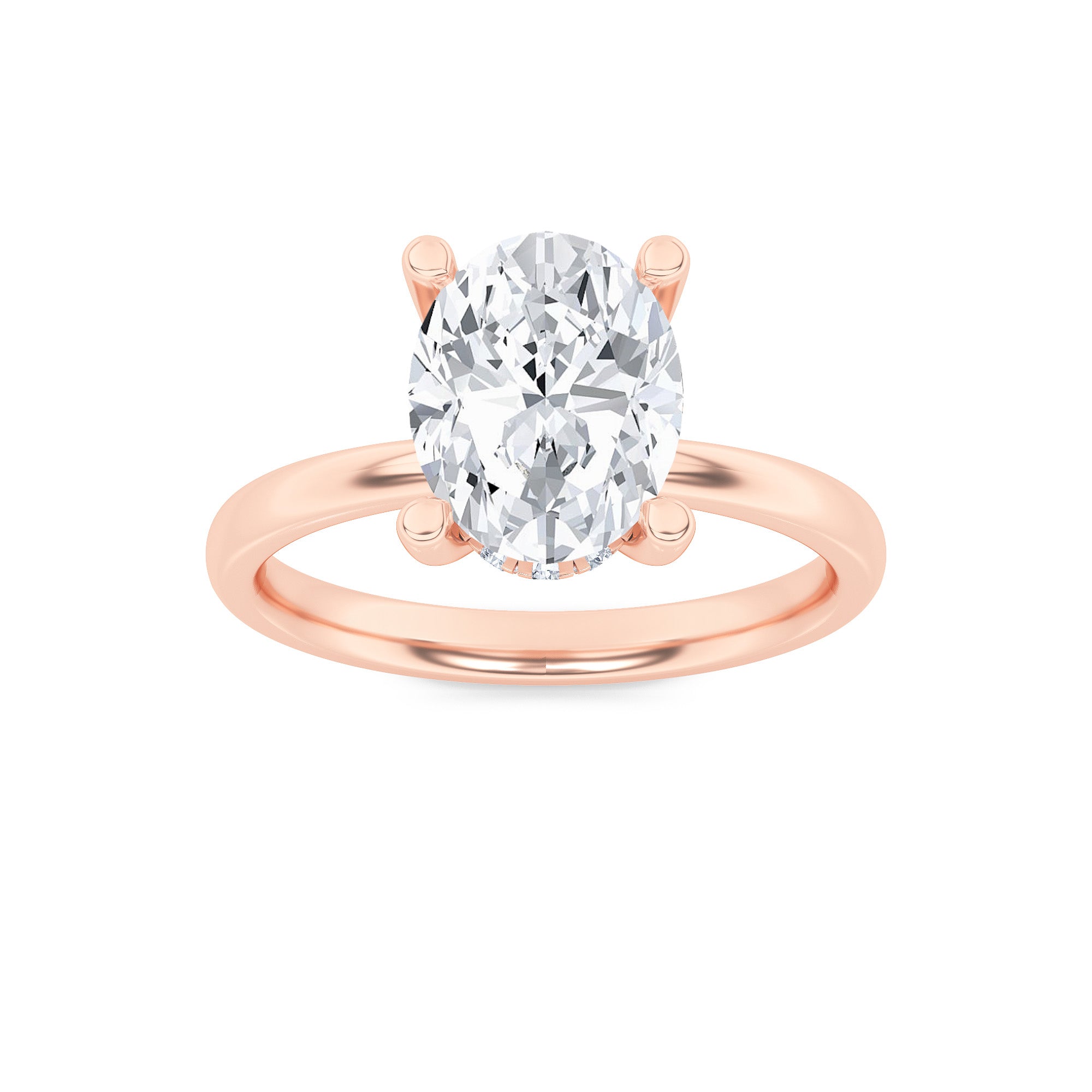 2CTW Oval Shaped Lab Grown Diamond (F/VS) Hidden Halo Petite Shank Ring in 14K Gold