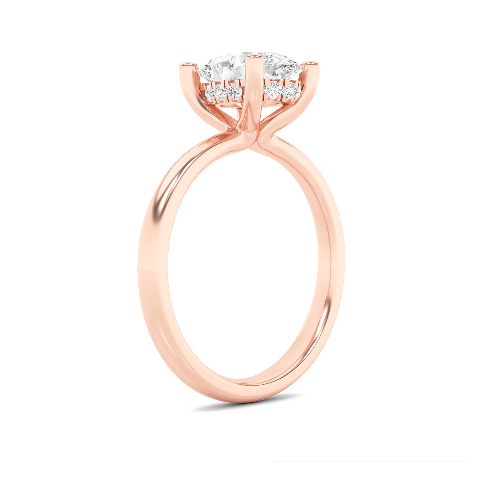 2CTW Oval Shaped Lab Grown Diamond (F/VS) Hidden Halo Petite Shank Ring in 14K Gold