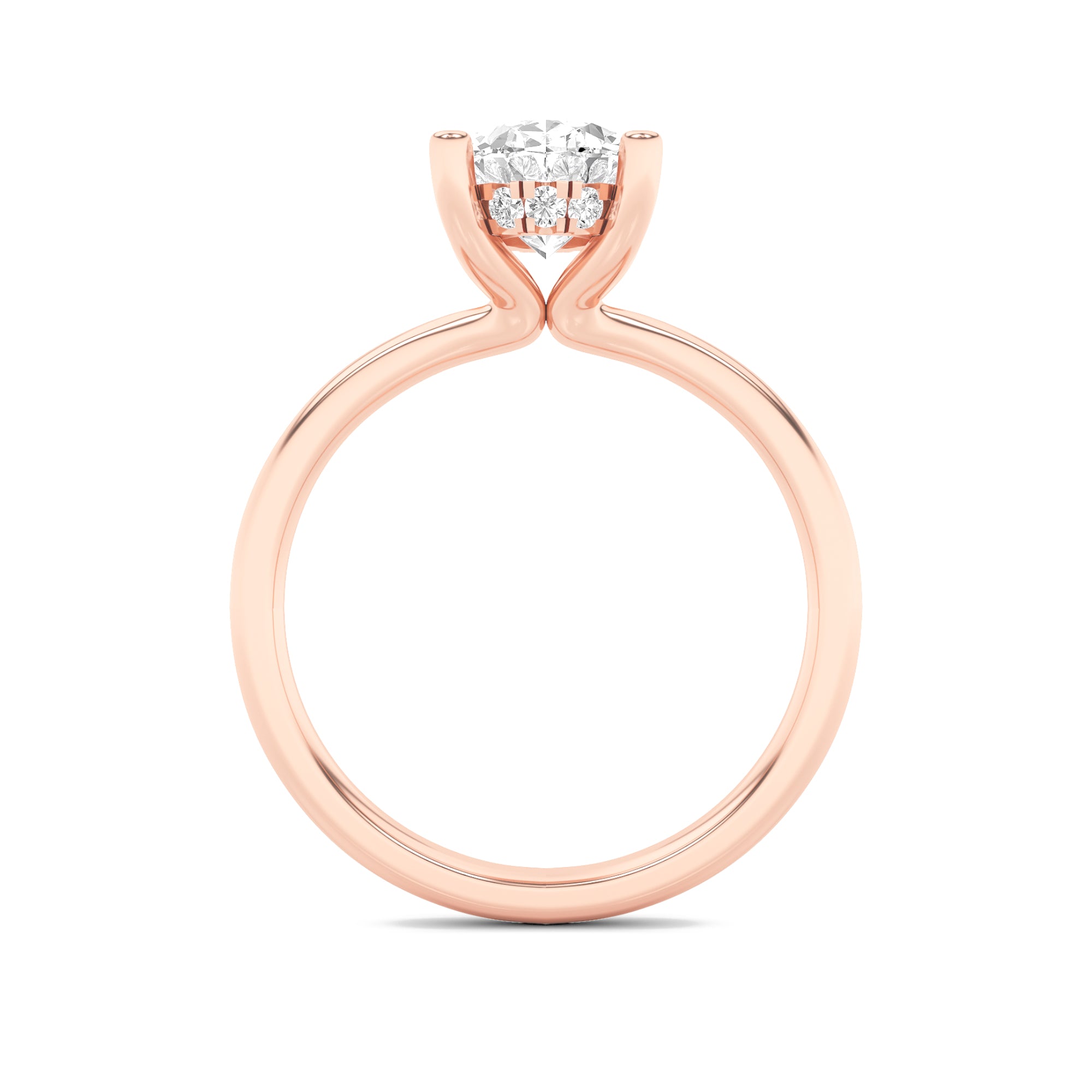 2CTW Oval Shaped Lab Grown Diamond (F/VS) Hidden Halo Petite Shank Ring in 14K Gold