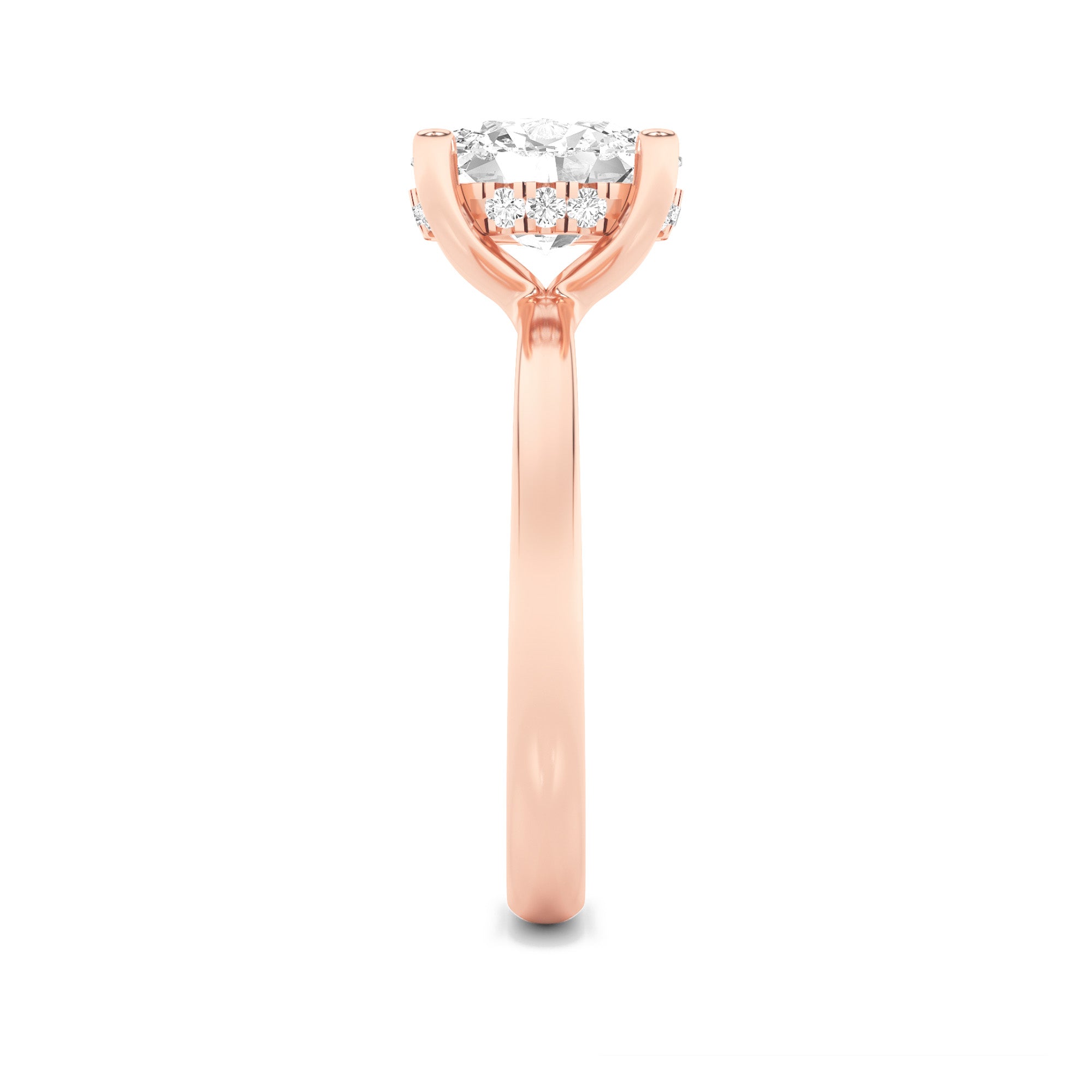 2CTW Oval Shaped Lab Grown Diamond (F/VS) Hidden Halo Petite Shank Ring in 14K Gold