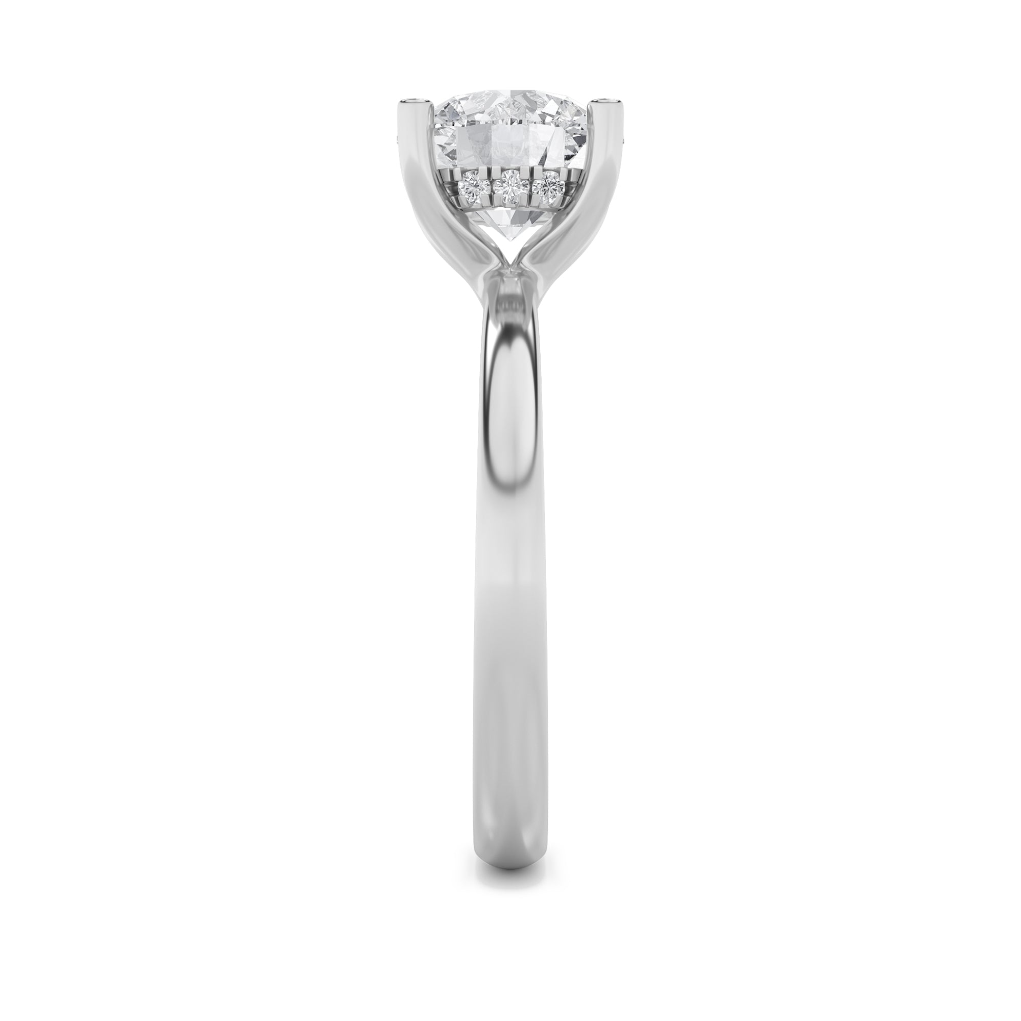 2CTW Round Shaped Lab Grown Diamond (F/VS) Hidden Halo Petite Shank Ring in 14K Gold
