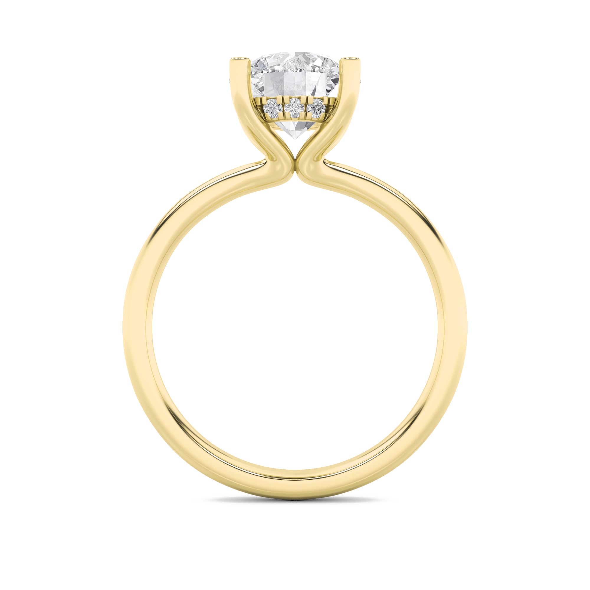 2CTW Round Shaped Lab Grown Diamond (F/VS) Hidden Halo Petite Shank Ring in 14K Gold