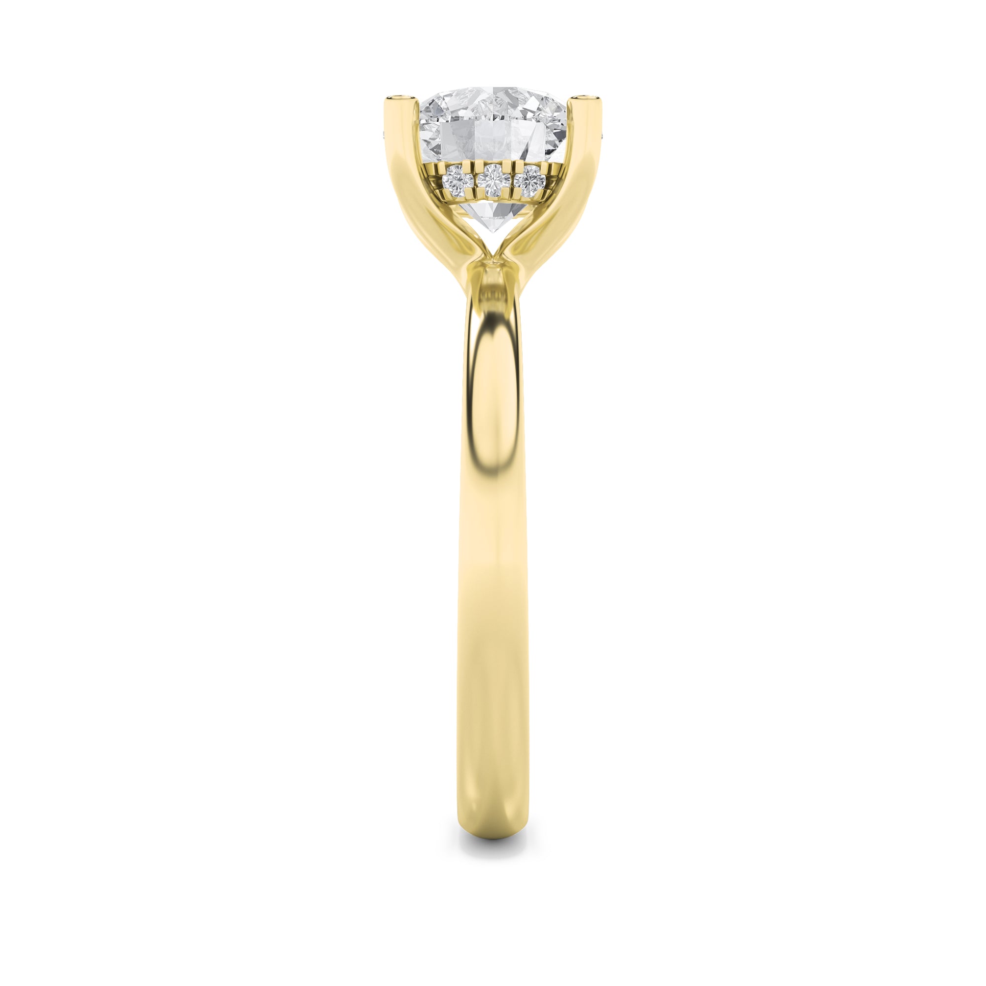 2CTW Round Shaped Lab Grown Diamond (F/VS) Hidden Halo Petite Shank Ring in 14K Gold