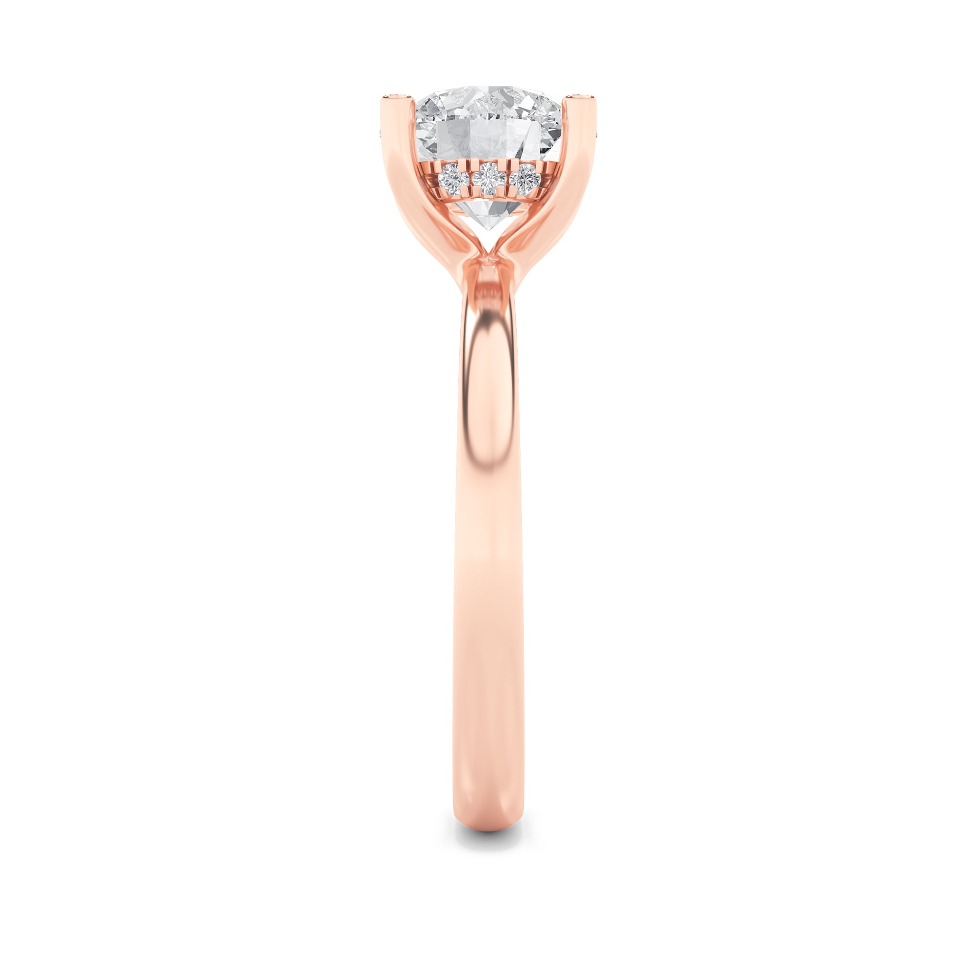 2CTW Round Shaped Lab Grown Diamond (F/VS) Hidden Halo Petite Shank Ring in 14K Gold