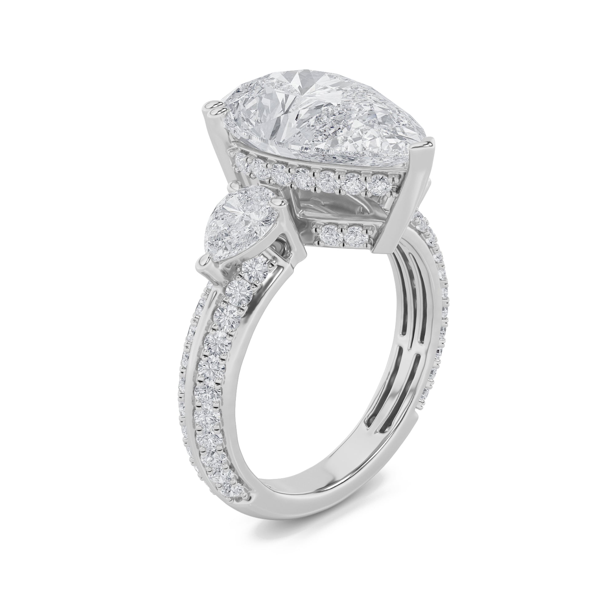 6.75CTW Pear Shaped Lab Grown Diamond (F/VS) Bold Statement Accented Ring in 14K Gold