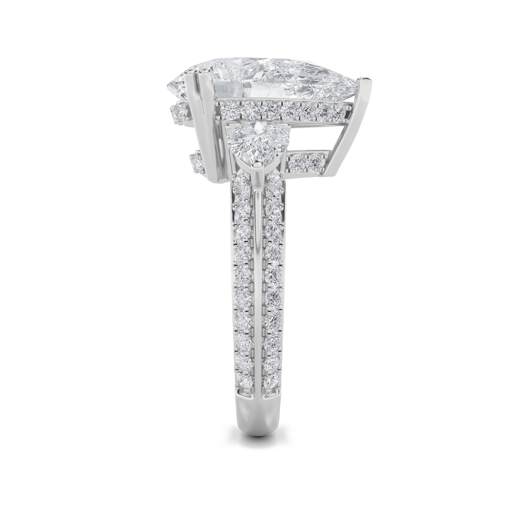 6.75CTW Pear Shaped Lab Grown Diamond (F/VS) Bold Statement Accented Ring in 14K Gold