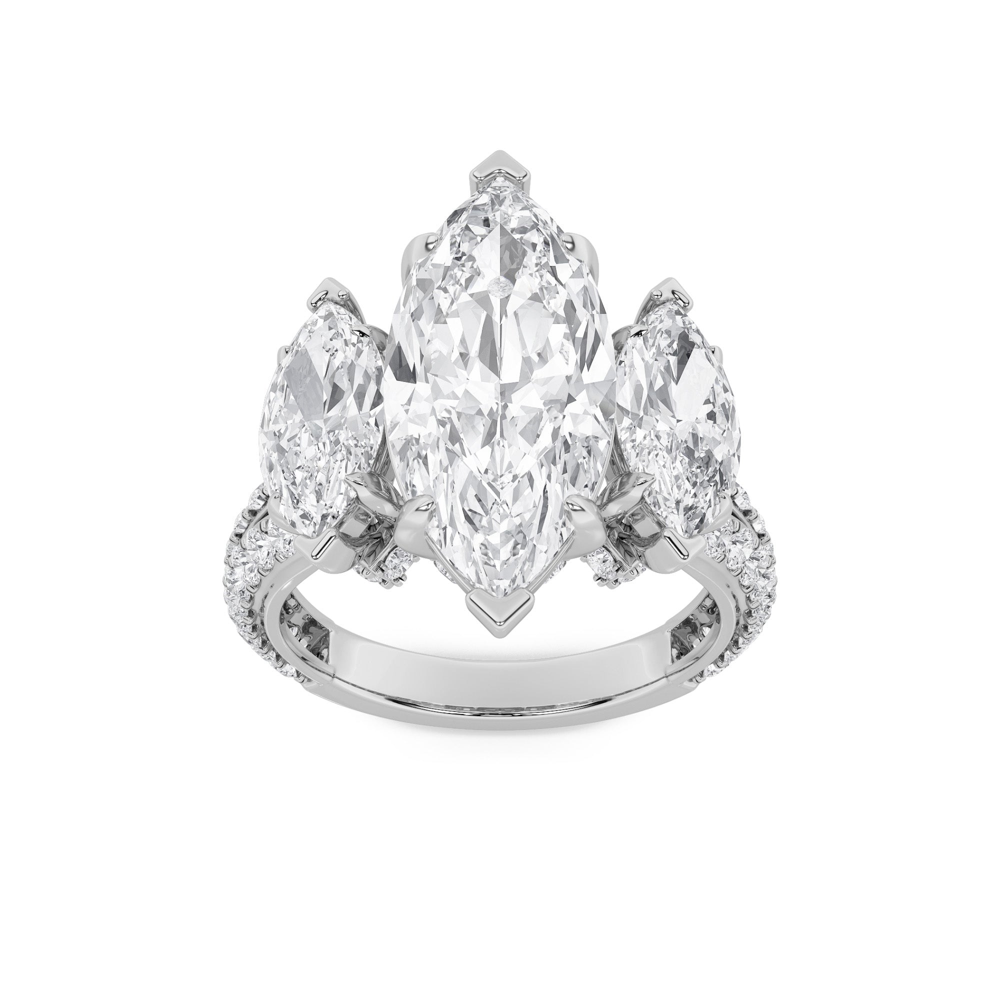 7.75CTW Marquise Shaped Lab Grown Diamond (F/VS) Bold Statement Accented Ring in 14K Gold
