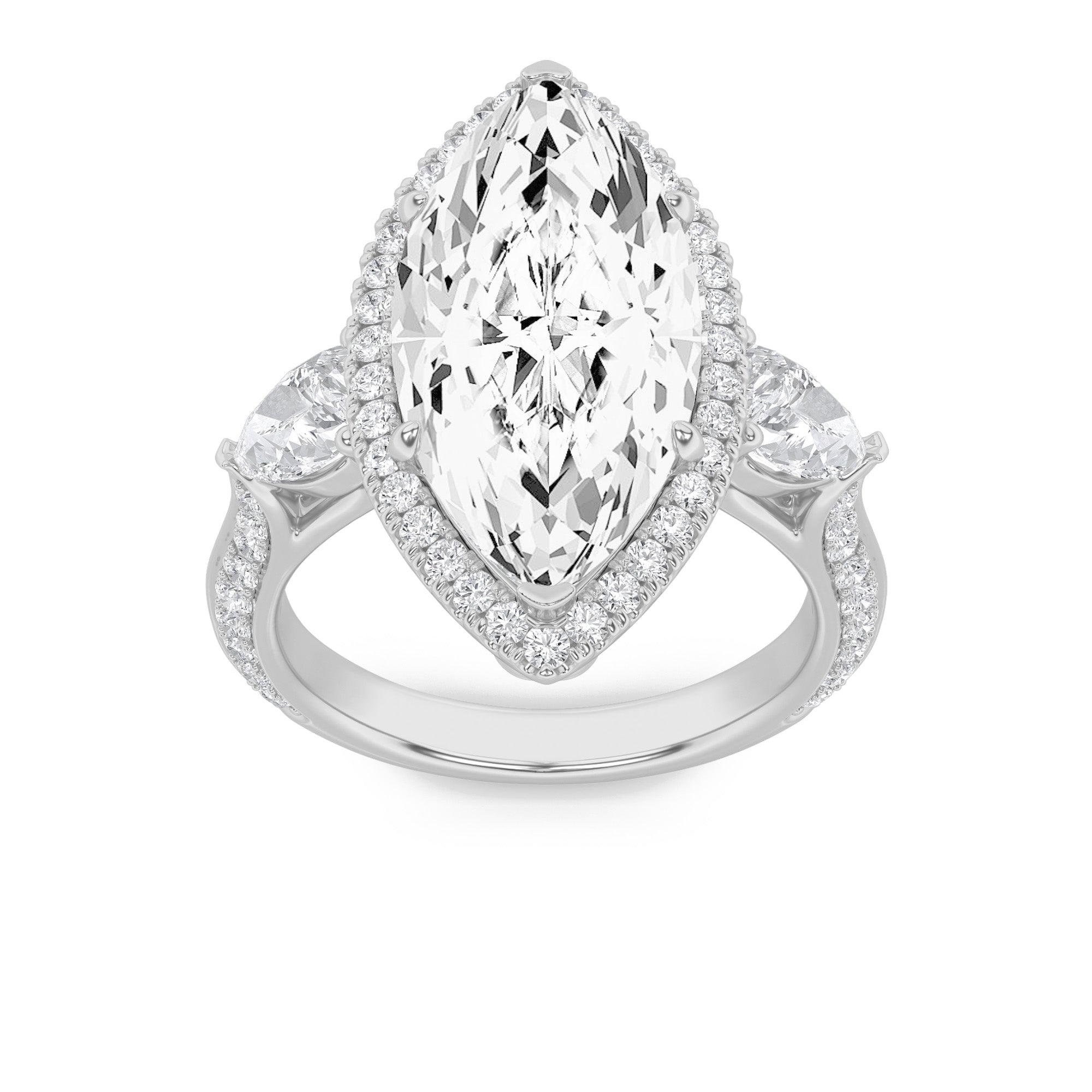 6.5CTW Marquise Shaped Lab Grown Diamond (G/VS) Bold Statement Accented Ring in 14K Gold