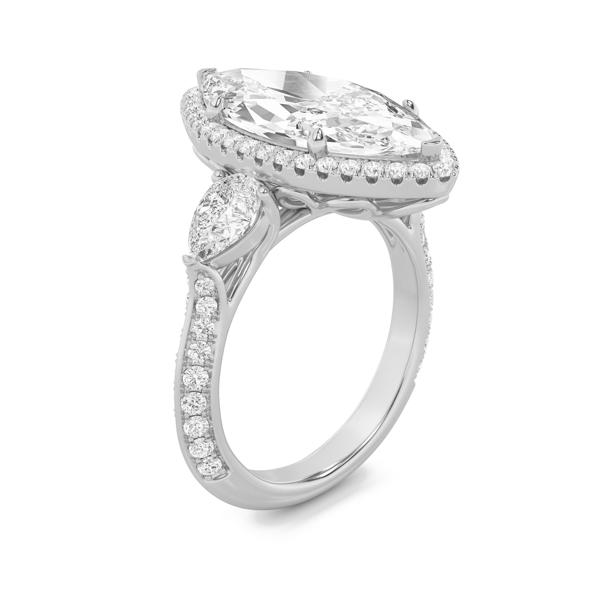 6.5CTW Marquise Shaped Lab Grown Diamond (G/VS) Bold Statement Accented Ring in 14K Gold