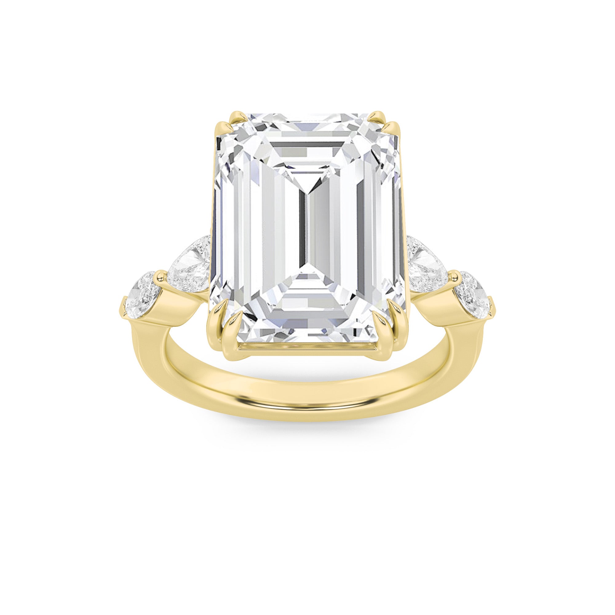 8.5CTW Emerald Shaped Lab Grown Diamond (G/VS) Bold Statement Accented Ring in 14K Gold
