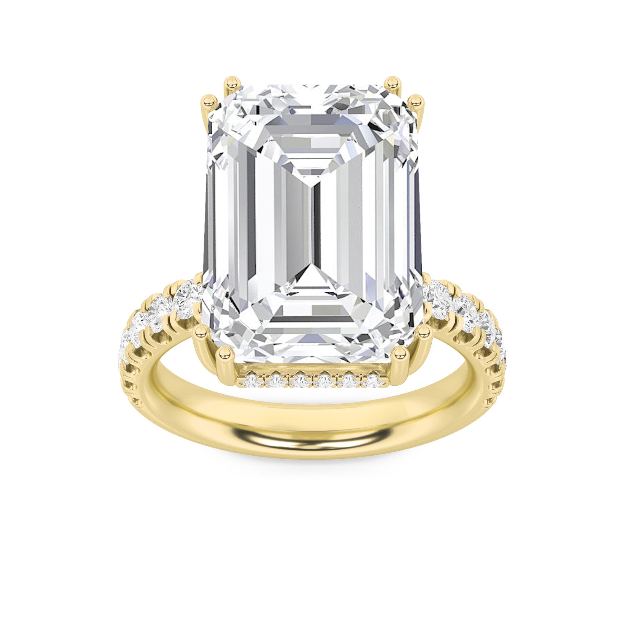 10.25CTW Emerald Shaped Lab Grown Diamond (G/VS) Bold Statement Accented Ring in 14K Gold