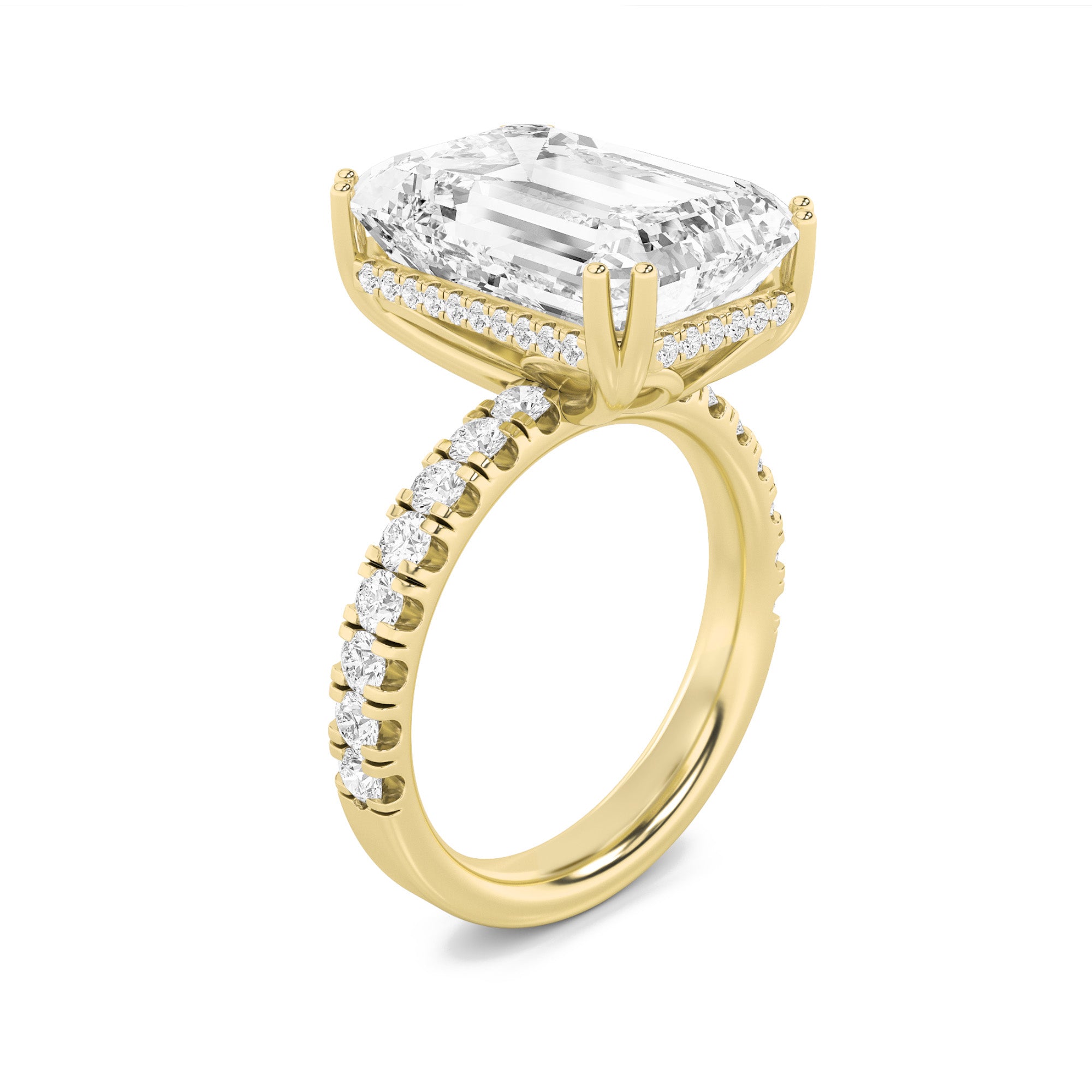 10.25CTW Emerald Shaped Lab Grown Diamond (G/VS) Bold Statement Accented Ring in 14K Gold