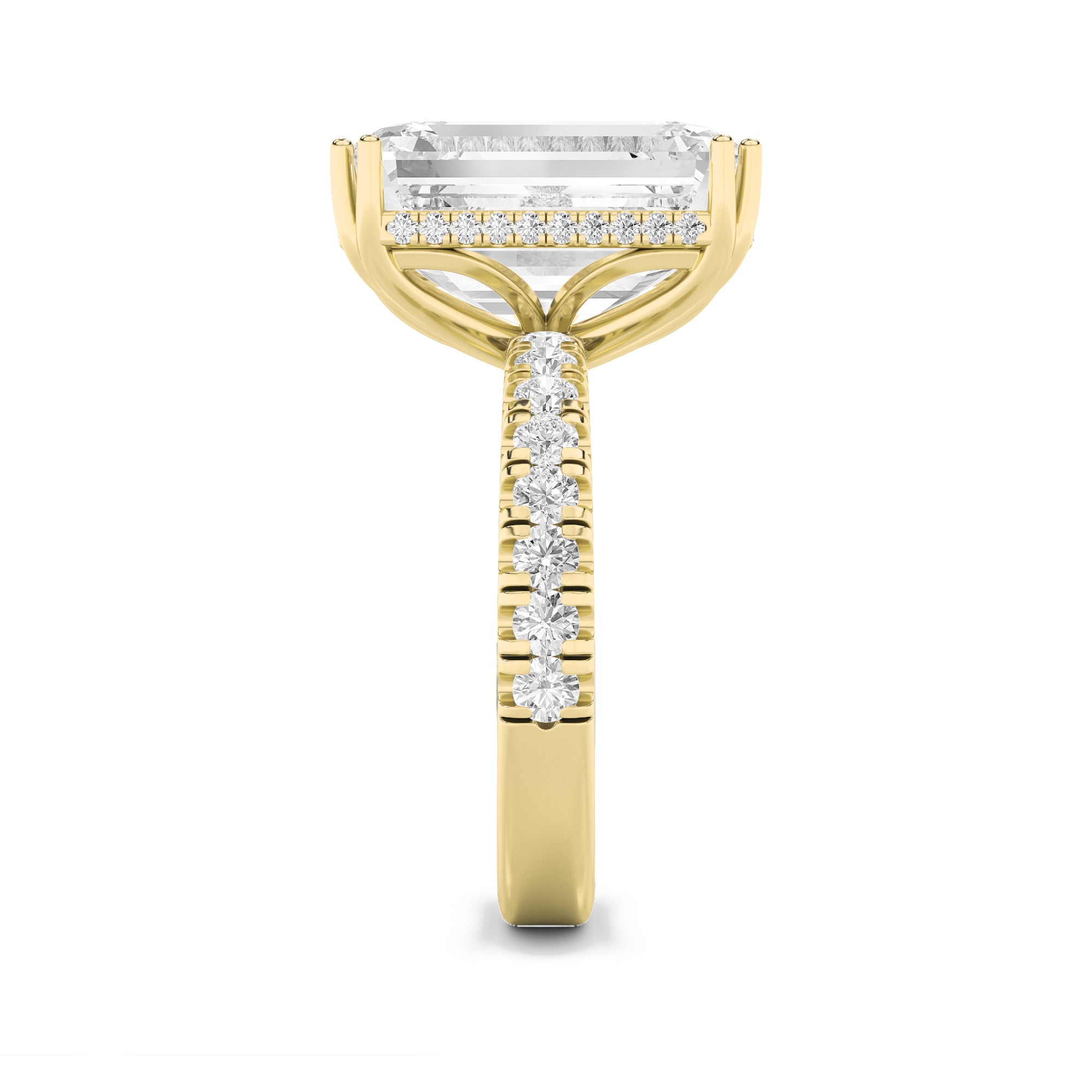 10.25CTW Emerald Shaped Lab Grown Diamond (G/VS) Bold Statement Accented Ring in 14K Gold