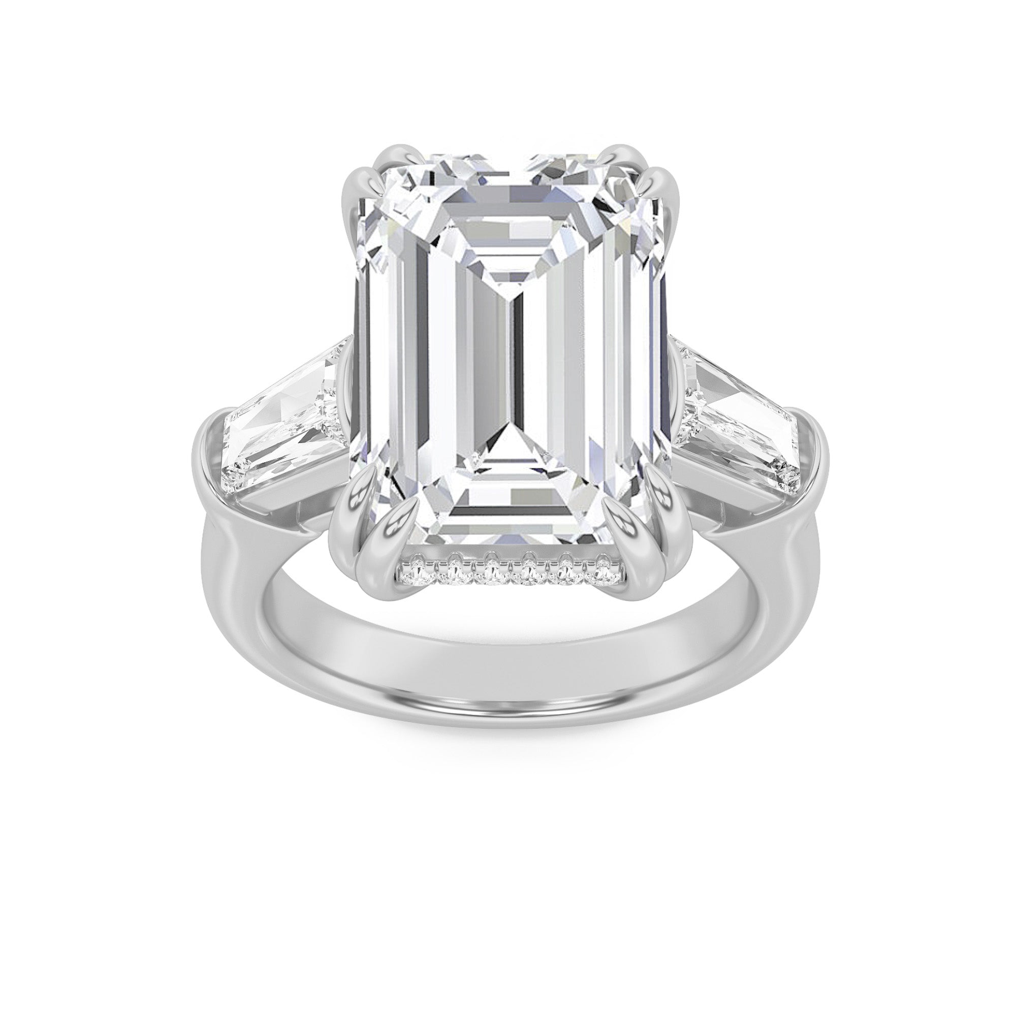 9CTW Emerald Shaped Lab Grown Diamond (F/VS) Bold Statement Accented Ring in 14K Gold
